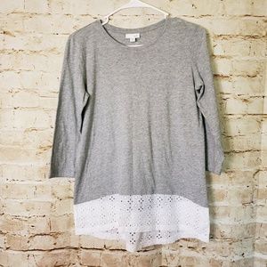 J. Jill 3/4 Long Sleeve White Eyelet Lace Trim Top